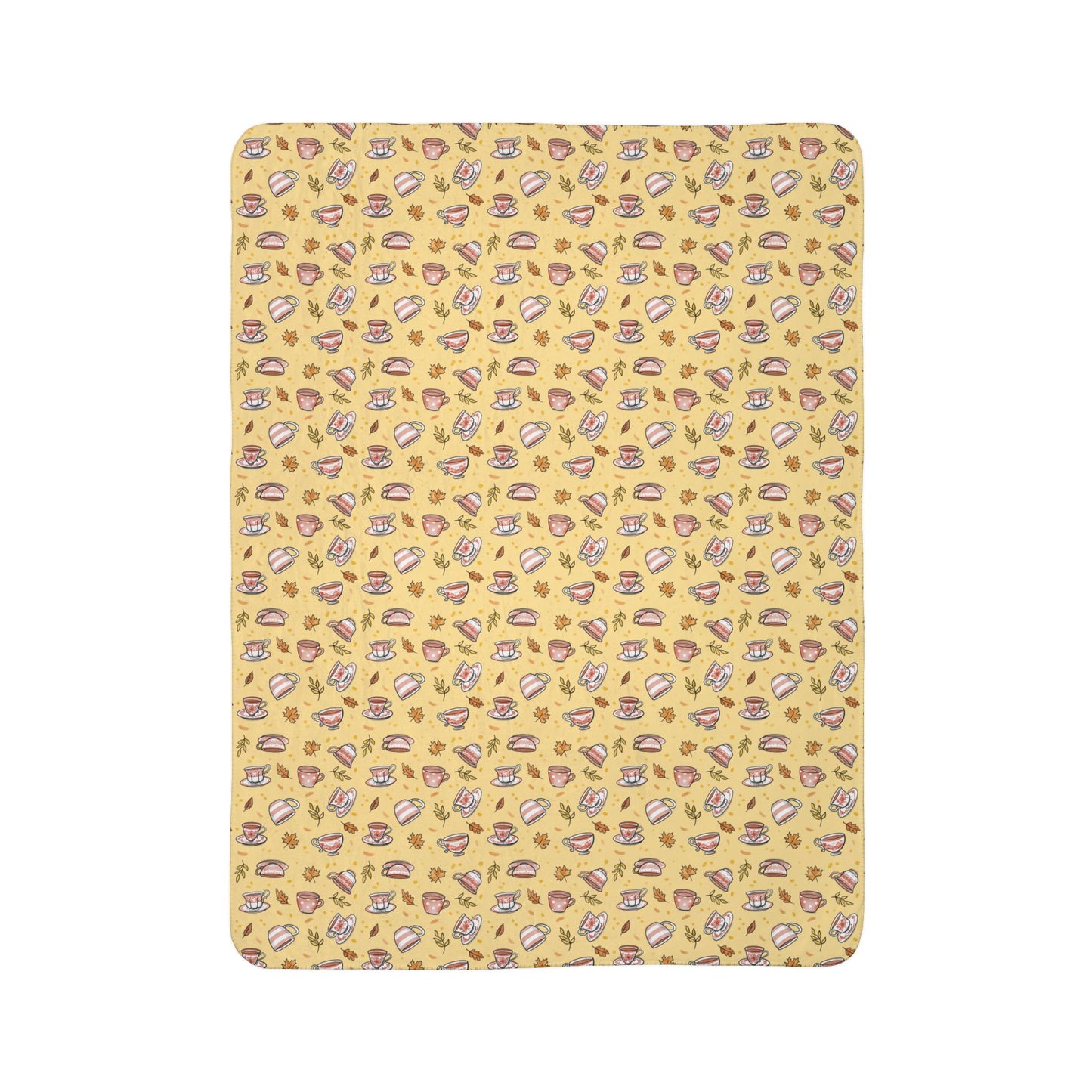 Autumn Teacups Cozy Fleece Sherpa Blanket