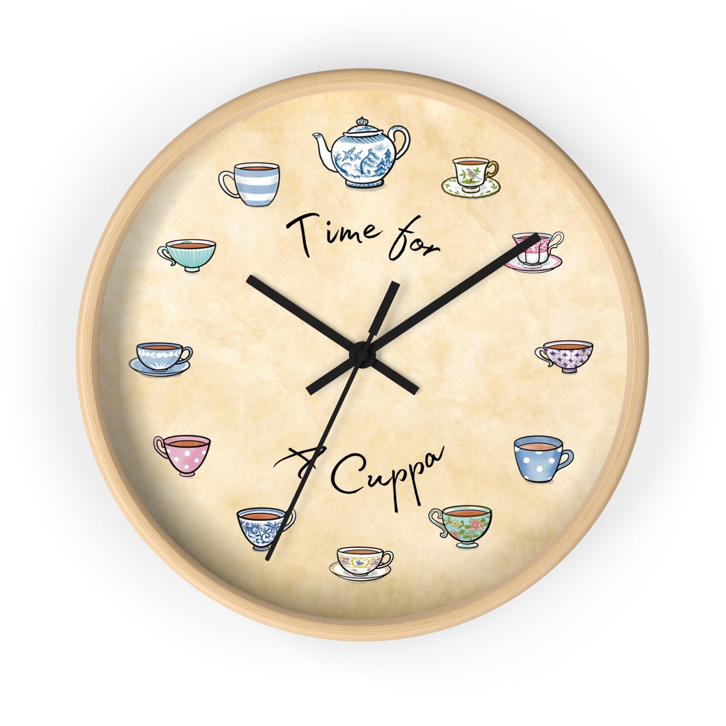 Time for a Cuppa Multi Color Teacups Wall Clock