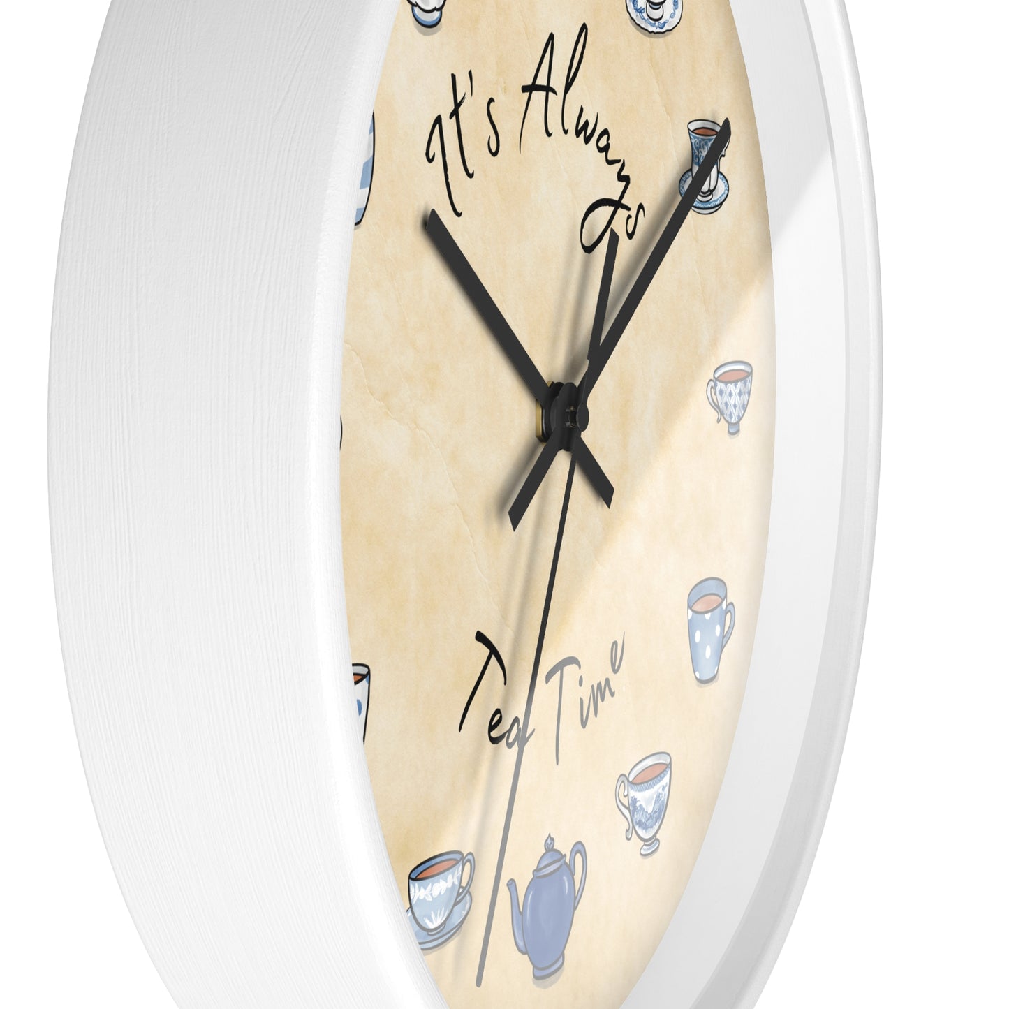 Always Tea Time Blue and White Teacups Wall Clock