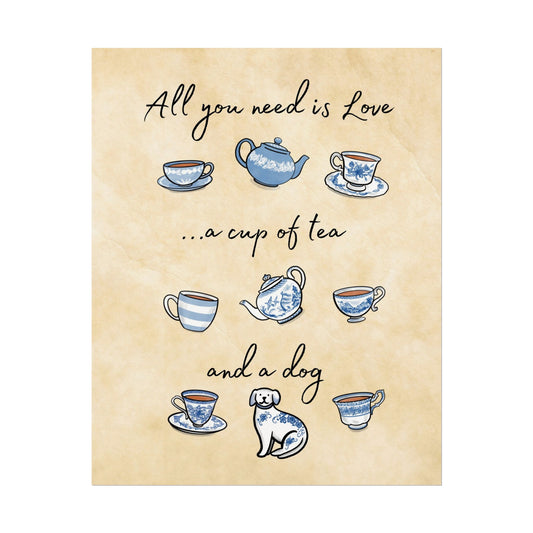 Love Tea and Dog Blue and White Wall Art