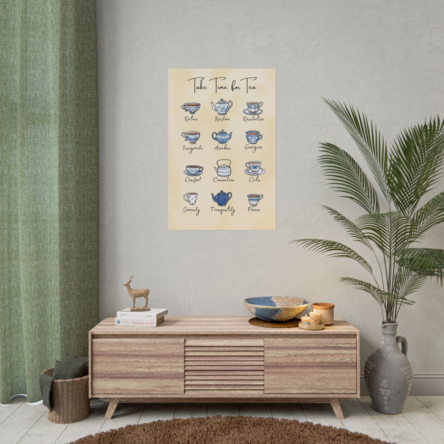 Blue and White Tea Emotions Poster