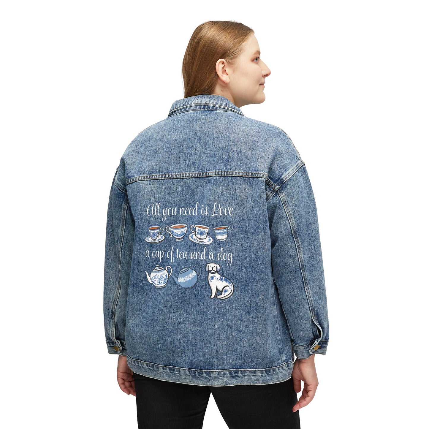 Love, Tea and Dog Blue Teacups Denim Jacket