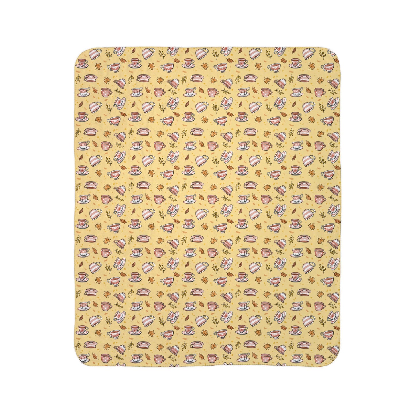 Autumn Teacups Cozy Fleece Sherpa Blanket