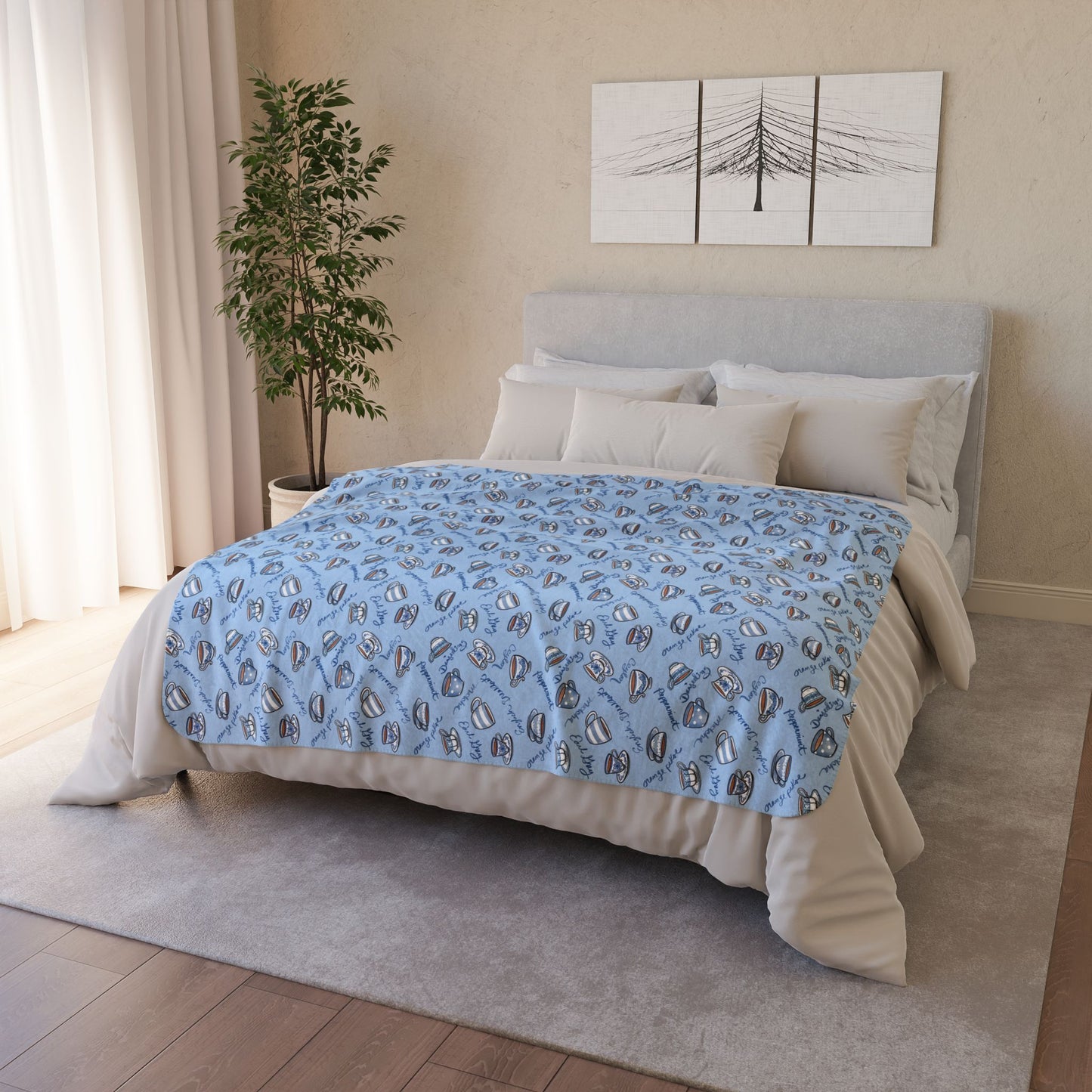 Blue and White Teacups Cozy Fleece Sherpa Blanket