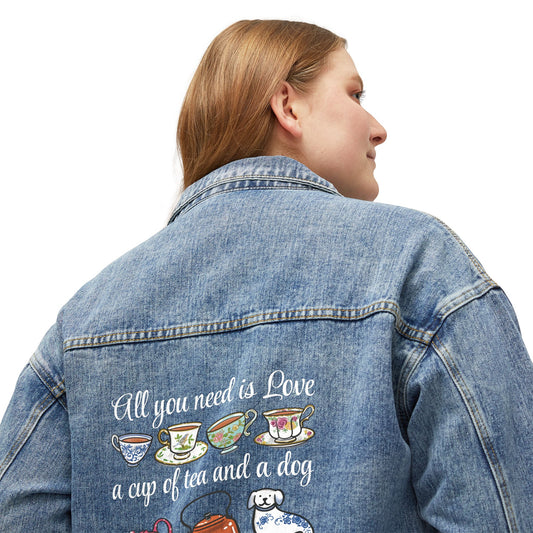 Love, Tea and Dog Multi Color Teacups Denim Jacket