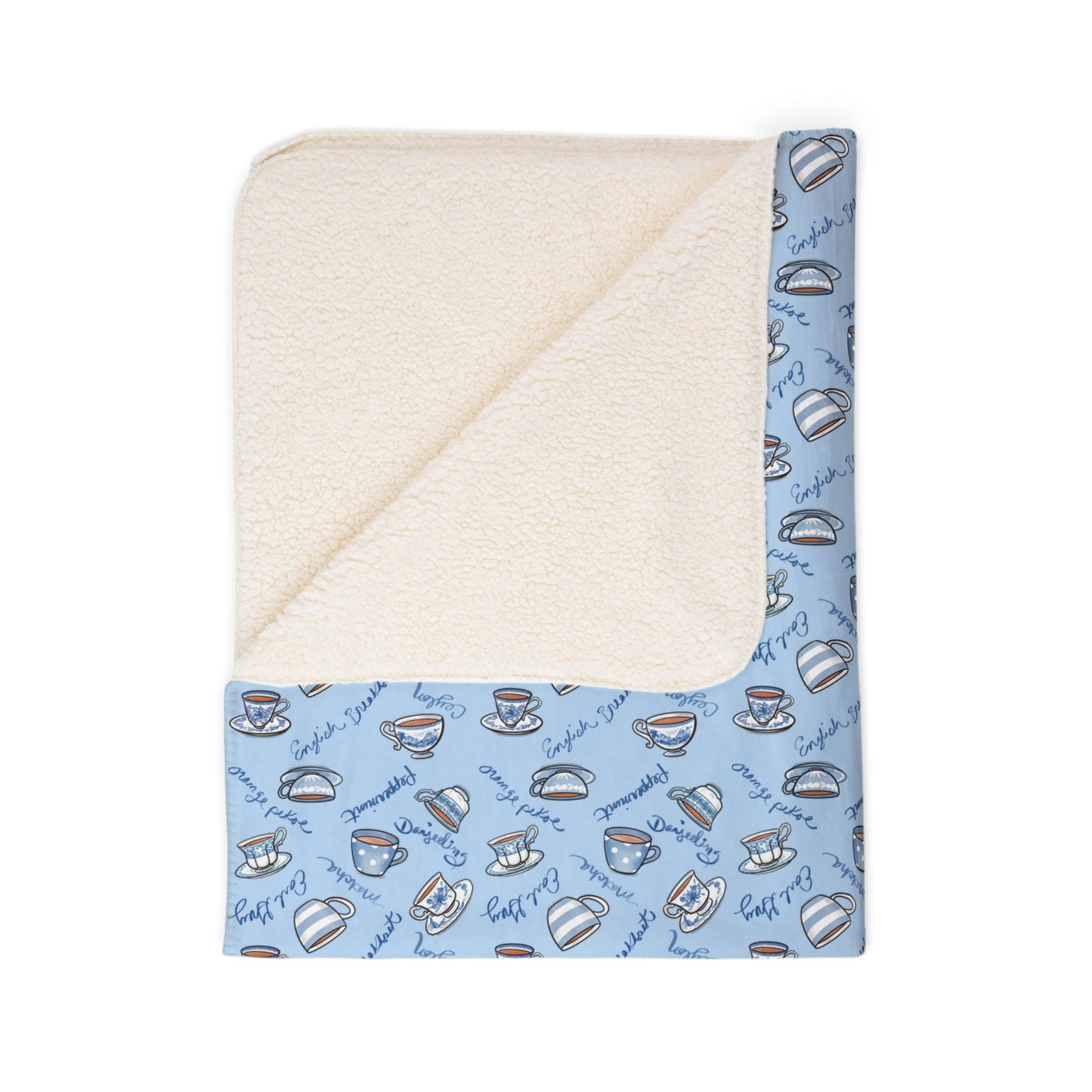 Blue and White Teacups Cozy Fleece Sherpa Blanket