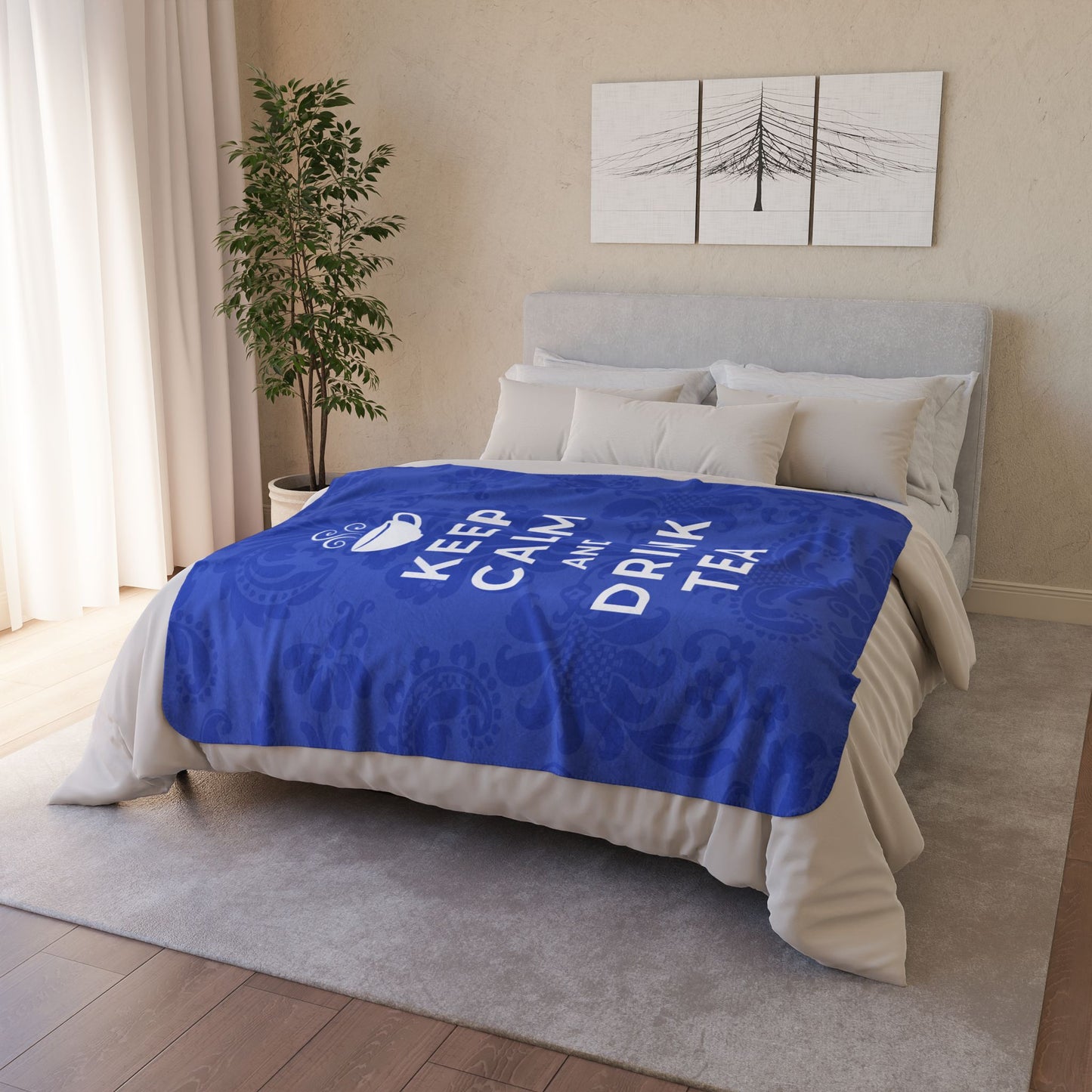 Keep Calm Blue Cozy Fleece Sherpa Blanket