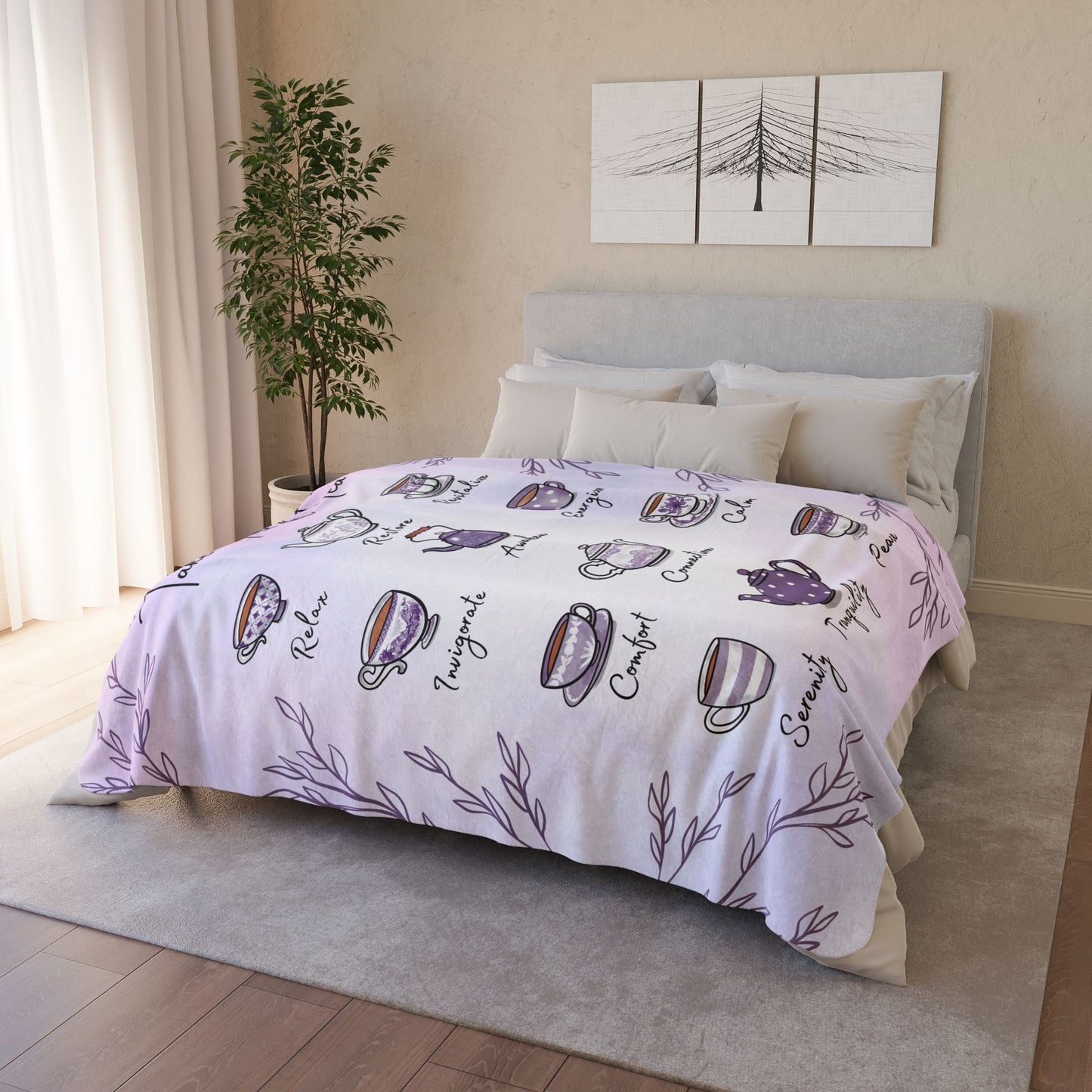 Lilac Tea Emotions Cozy Fleece Sherpa Blanket