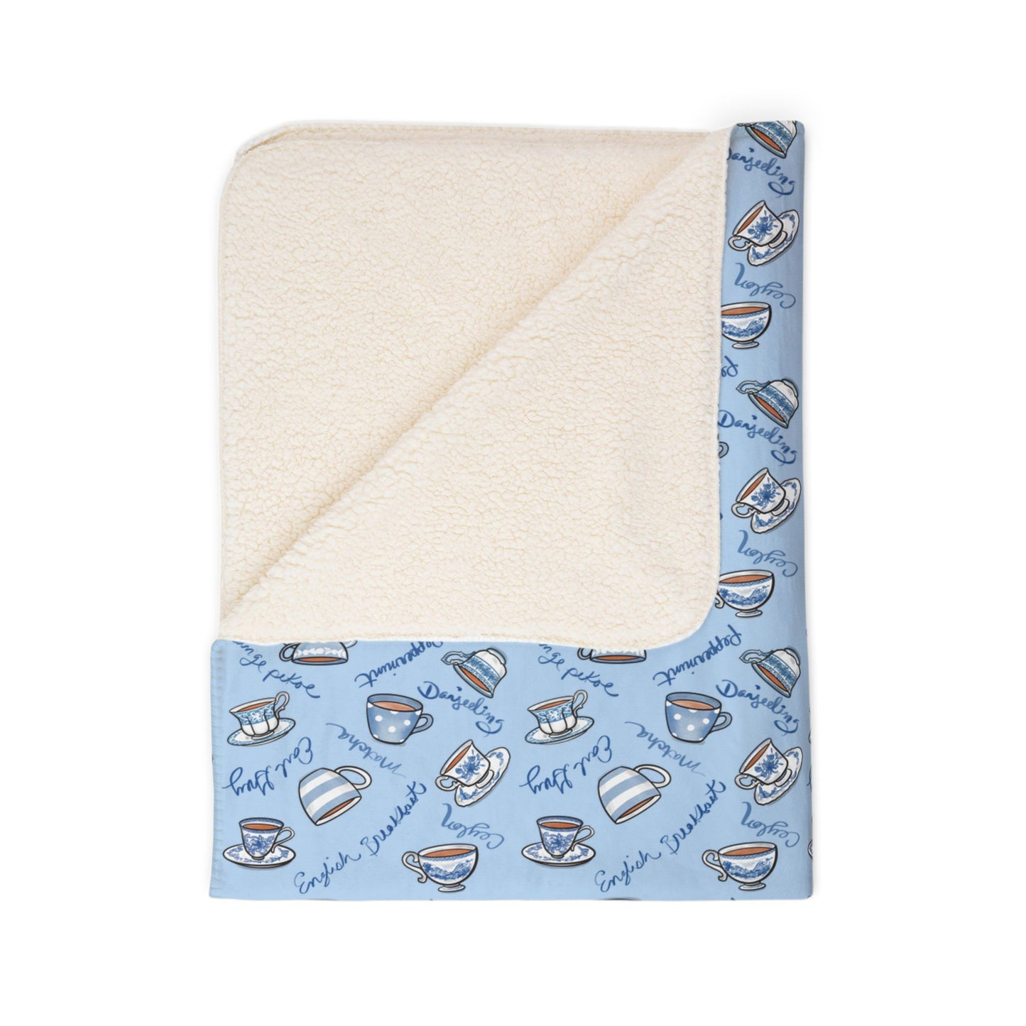 Blue and White Teacups Cozy Fleece Sherpa Blanket