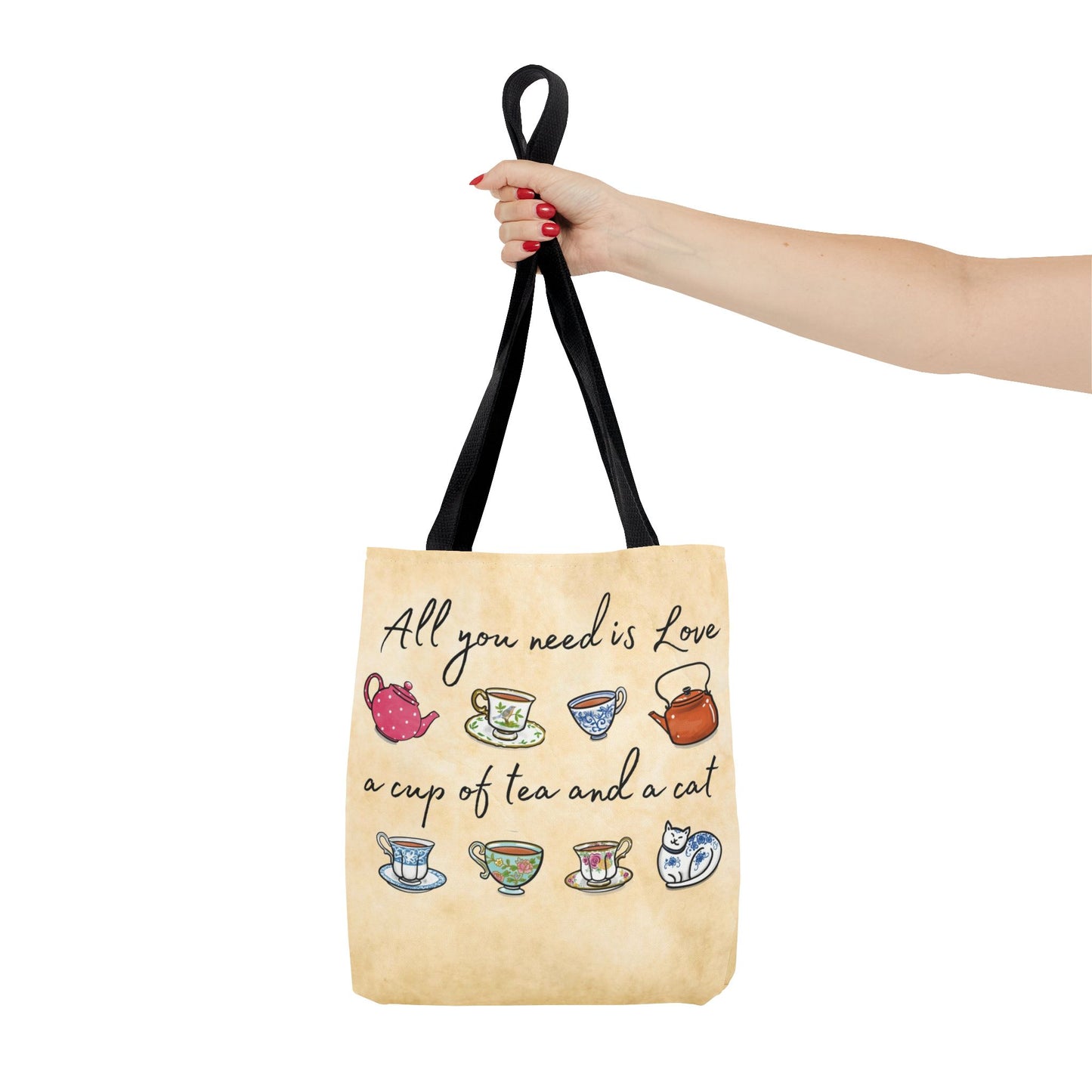 Love Tea and Cat Tote Bag, Multi Color