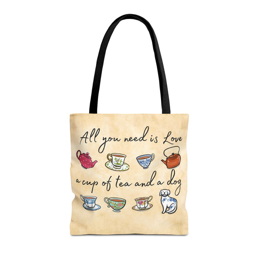 Love Tea and Dog Tote Bag, Multi Color cups