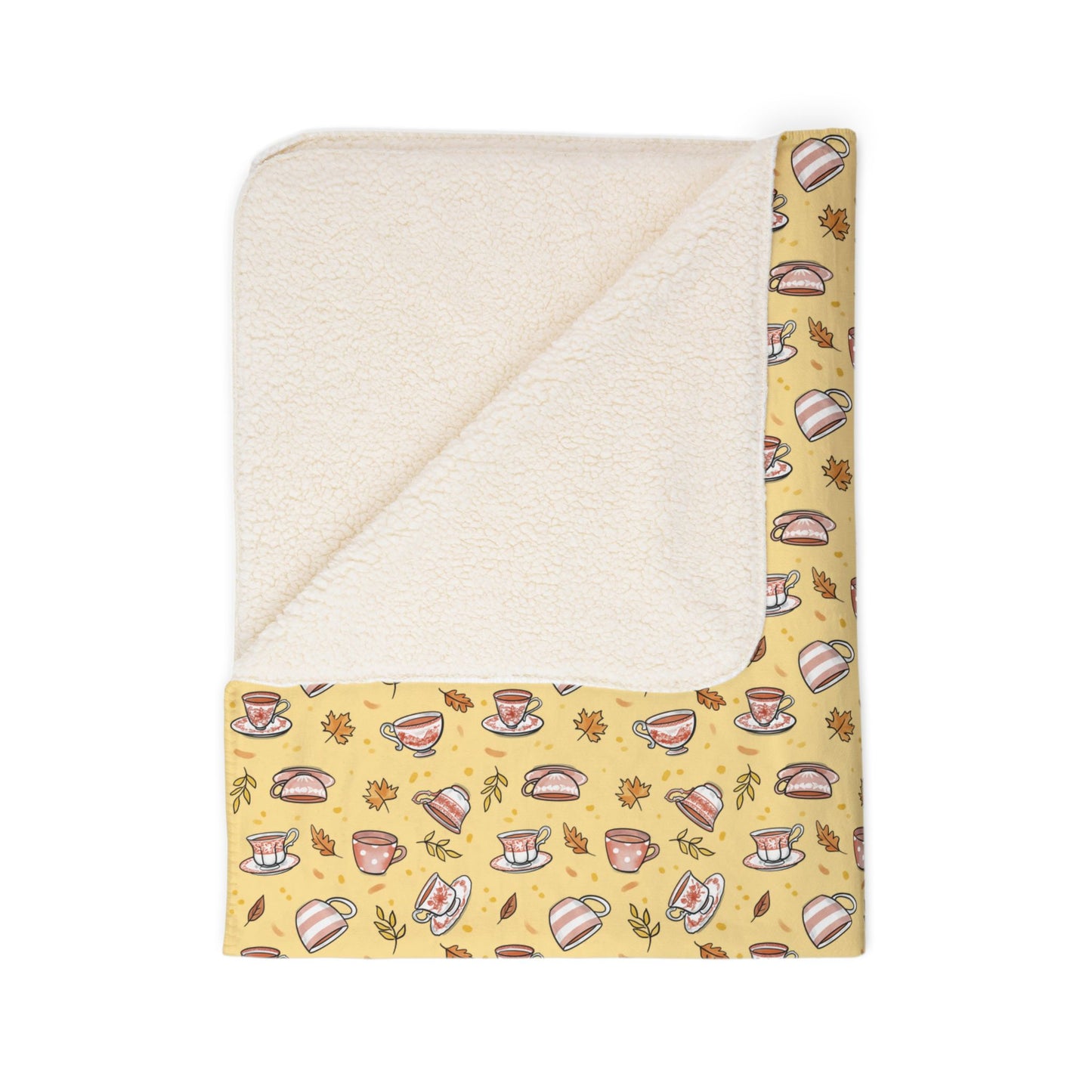 Autumn Teacups Cozy Fleece Sherpa Blanket