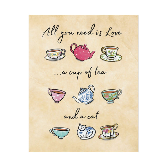 Love Tea and Cat Multi Color Wall Art
