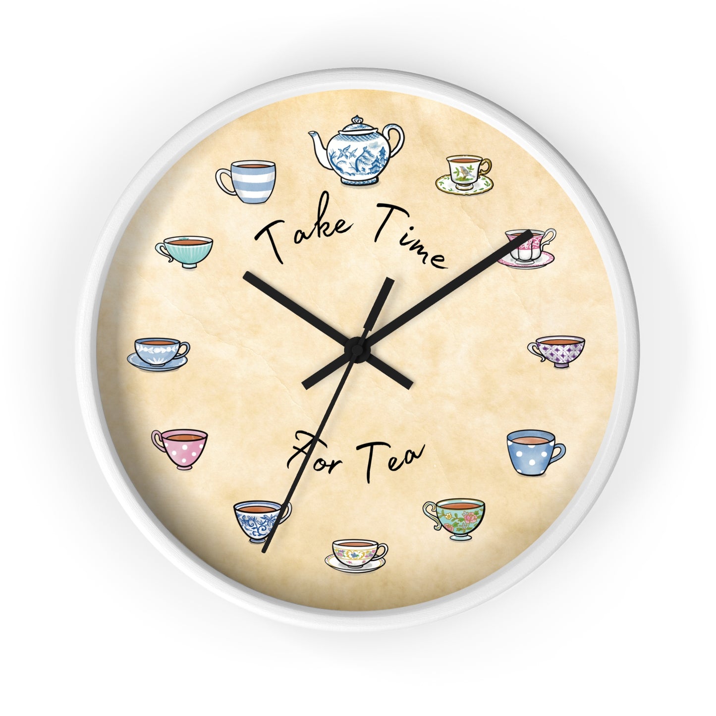 Take Time for Tea Multi Color Teacups Wall Clock