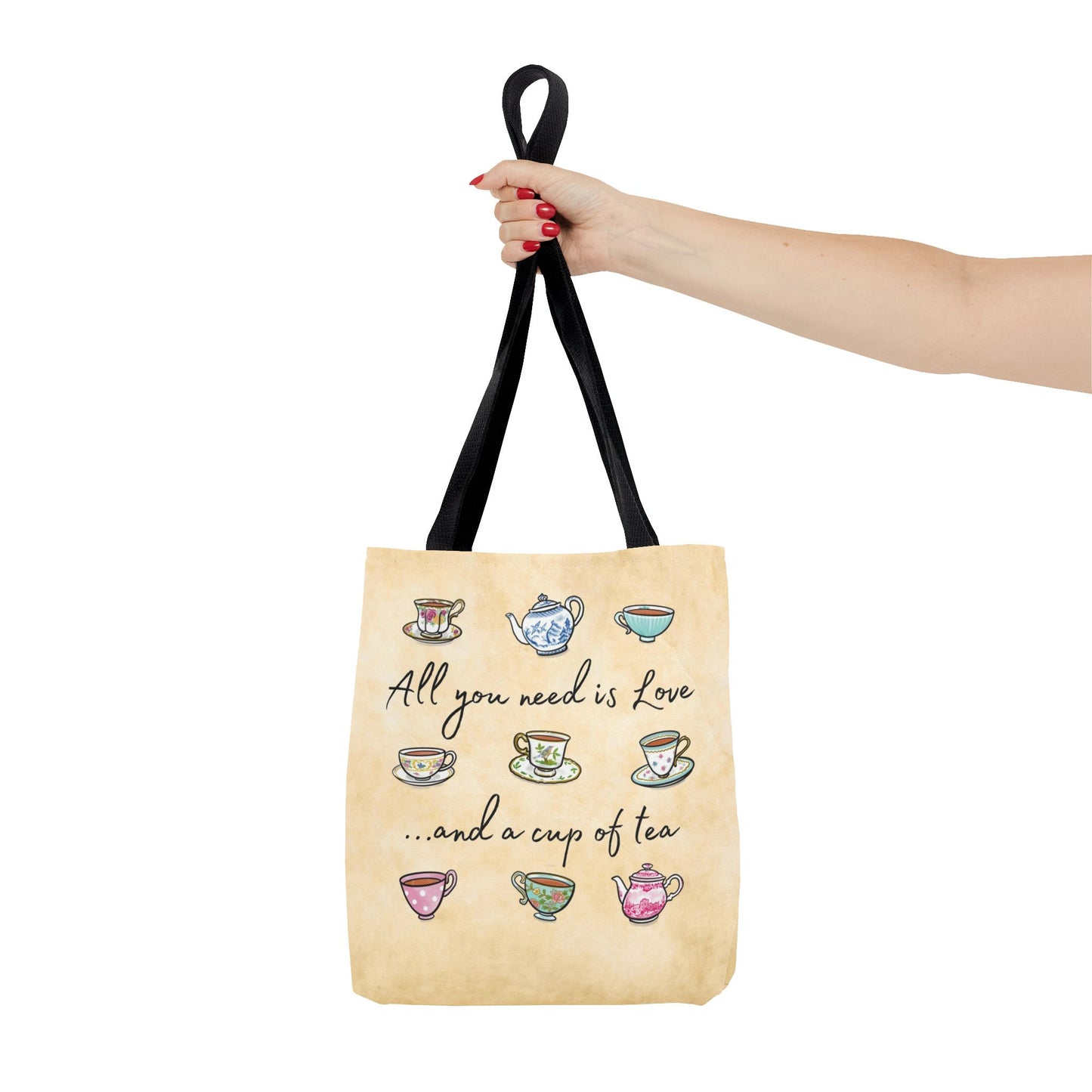 Love and Tea Tote Bag, Multi Color Teacups