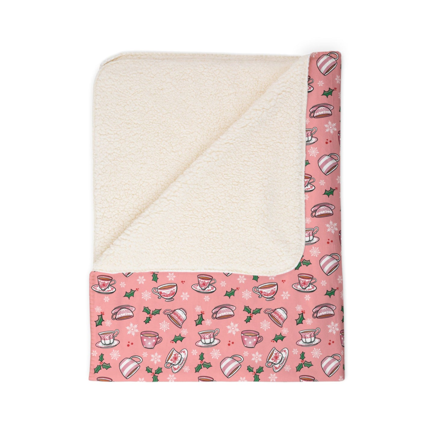 Christmas Teacups Cozy Fleece Sherpa Blanket