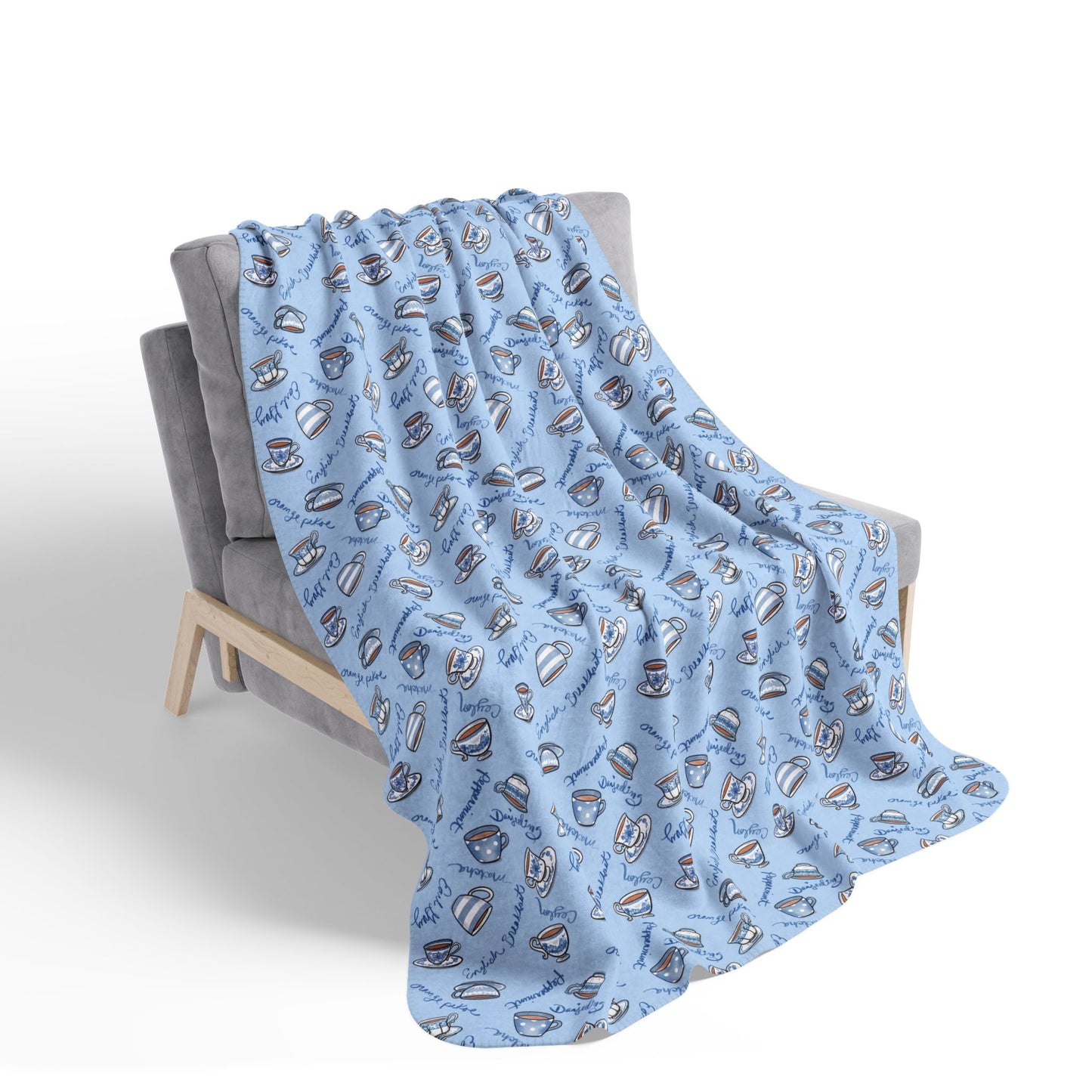 Blue and White Teacups Cozy Fleece Sherpa Blanket