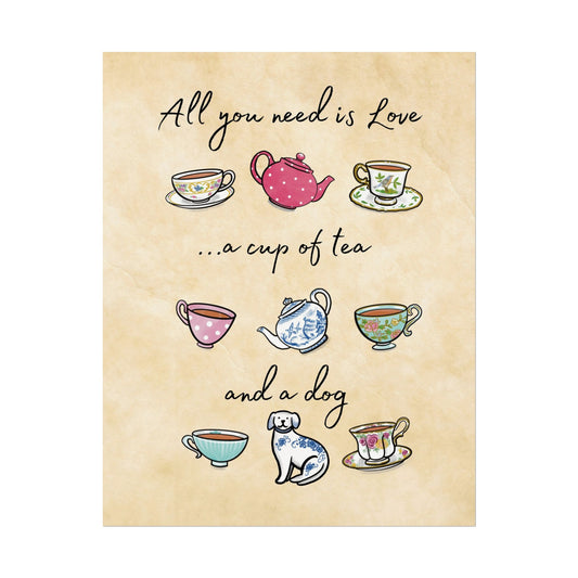 Love Tea and Dog Multi Color Wall Art
