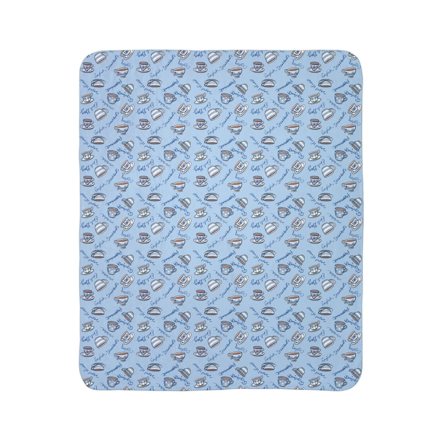 Blue and White Teacups Cozy Fleece Sherpa Blanket