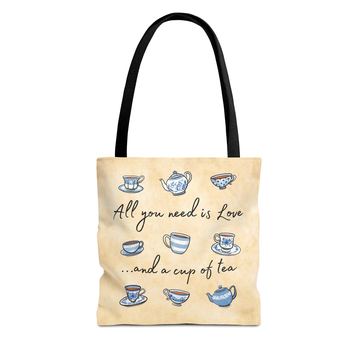 Love and Tea Blue and White Tote Bag