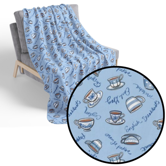 Blue and White Teacups Cozy Fleece Sherpa Blanket
