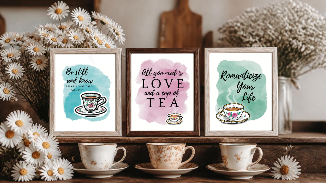 tea themed wall art prints. Make ideal gifts for tea lovers.