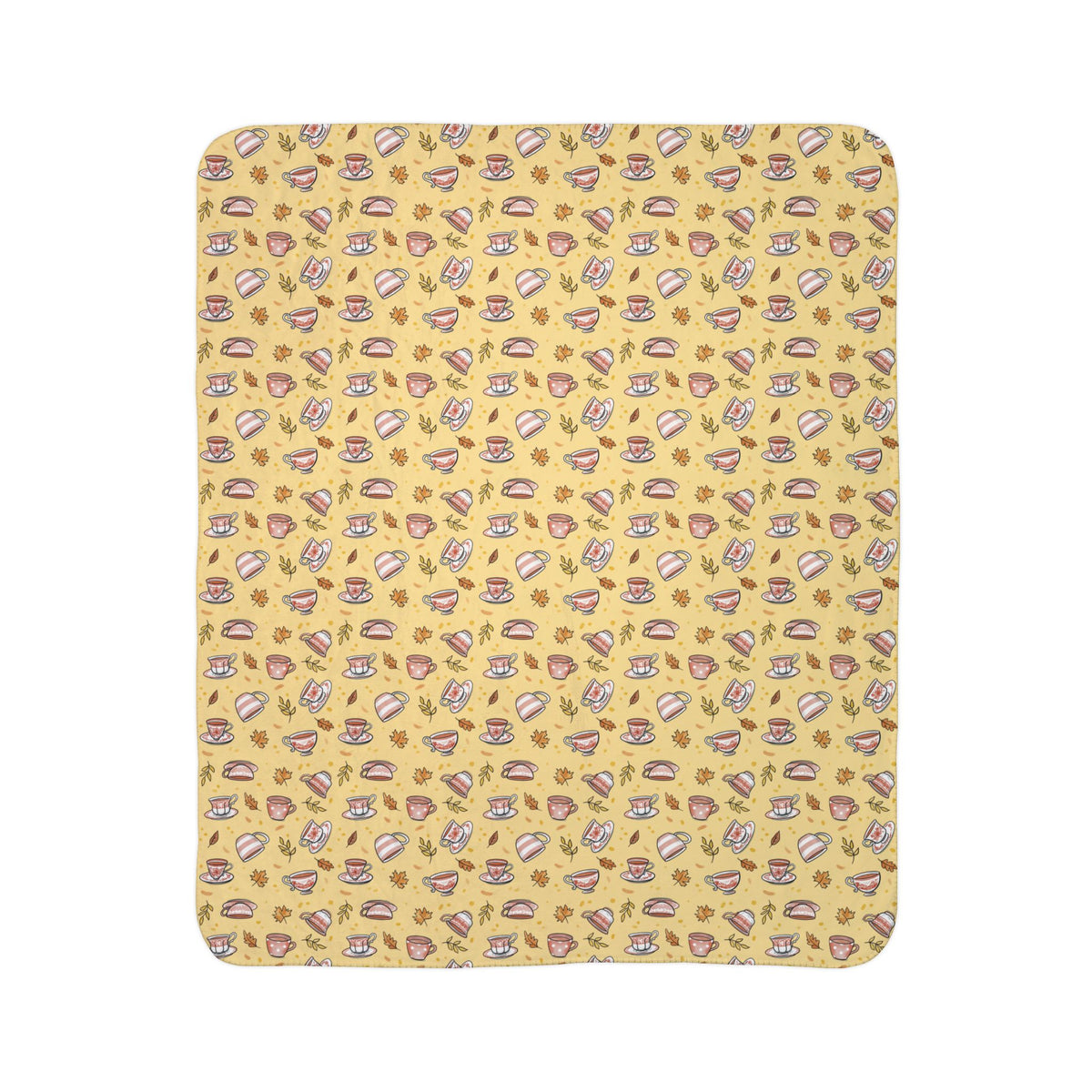 Fleece blanket with Hand drawn autumn teacups design  - flat view