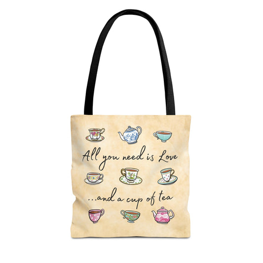 Love and Tea Tote Bag, Multi Color Teacups