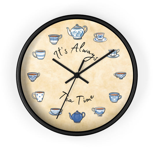Always Tea Time Blue and White Teacups Wall Clock
