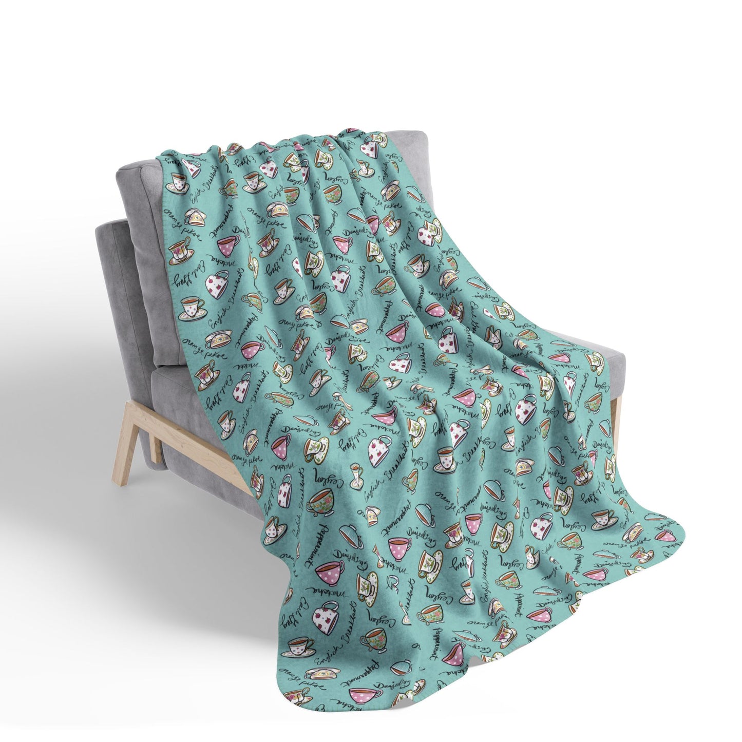 Colorful Teacups Cozy Fleece Sherpa Blanket