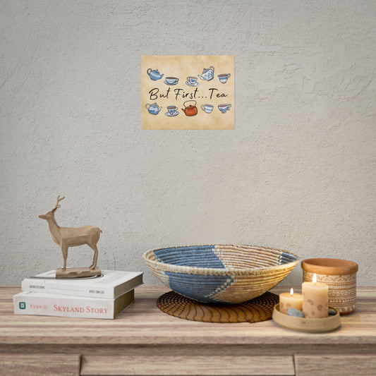 But First, Tea Blue and White Wall Art