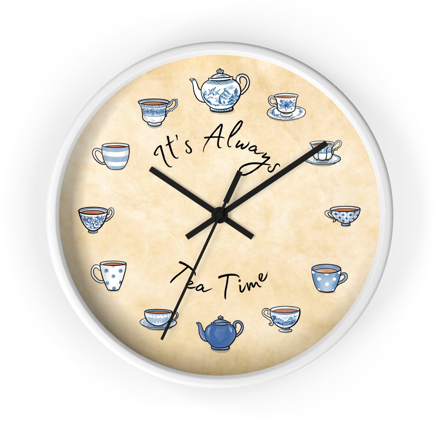 Always Tea Time Blue and White Teacups Wall Clock