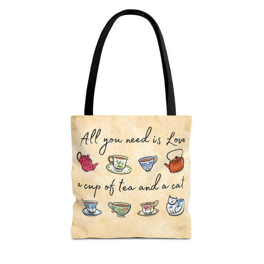 Love Tea and Cat Tote Bag, Multi Color