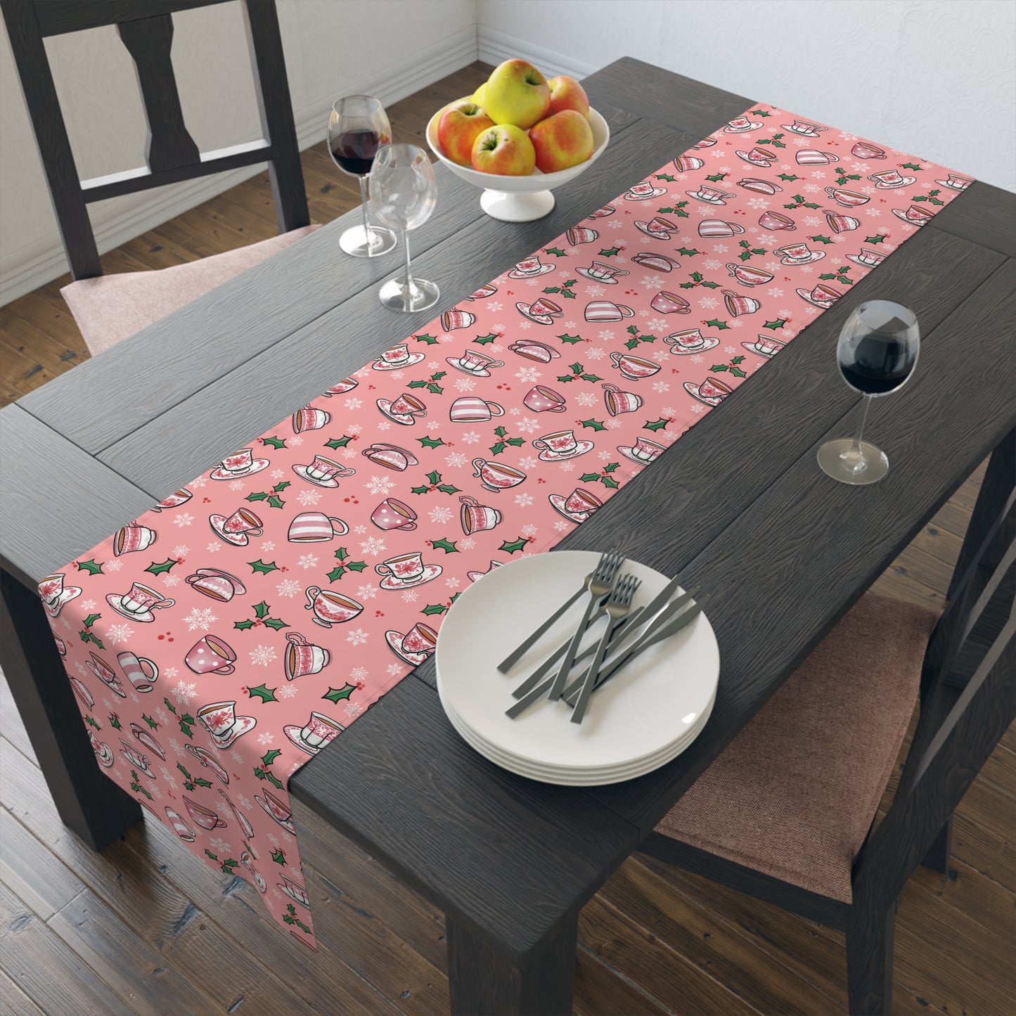Christmas Teacups Table Runner
