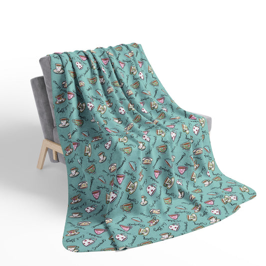Colorful Teacups Cozy Fleece Sherpa Blanket