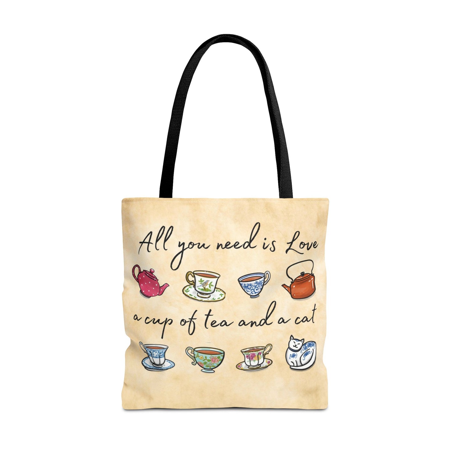 Love Tea and Cat Tote Bag, Multi Color cups
