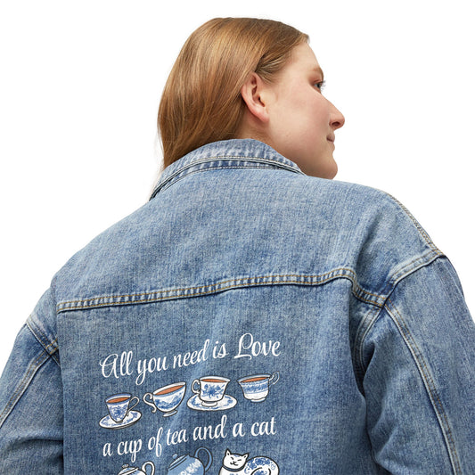 Love, Tea, Cat Denim Jacket