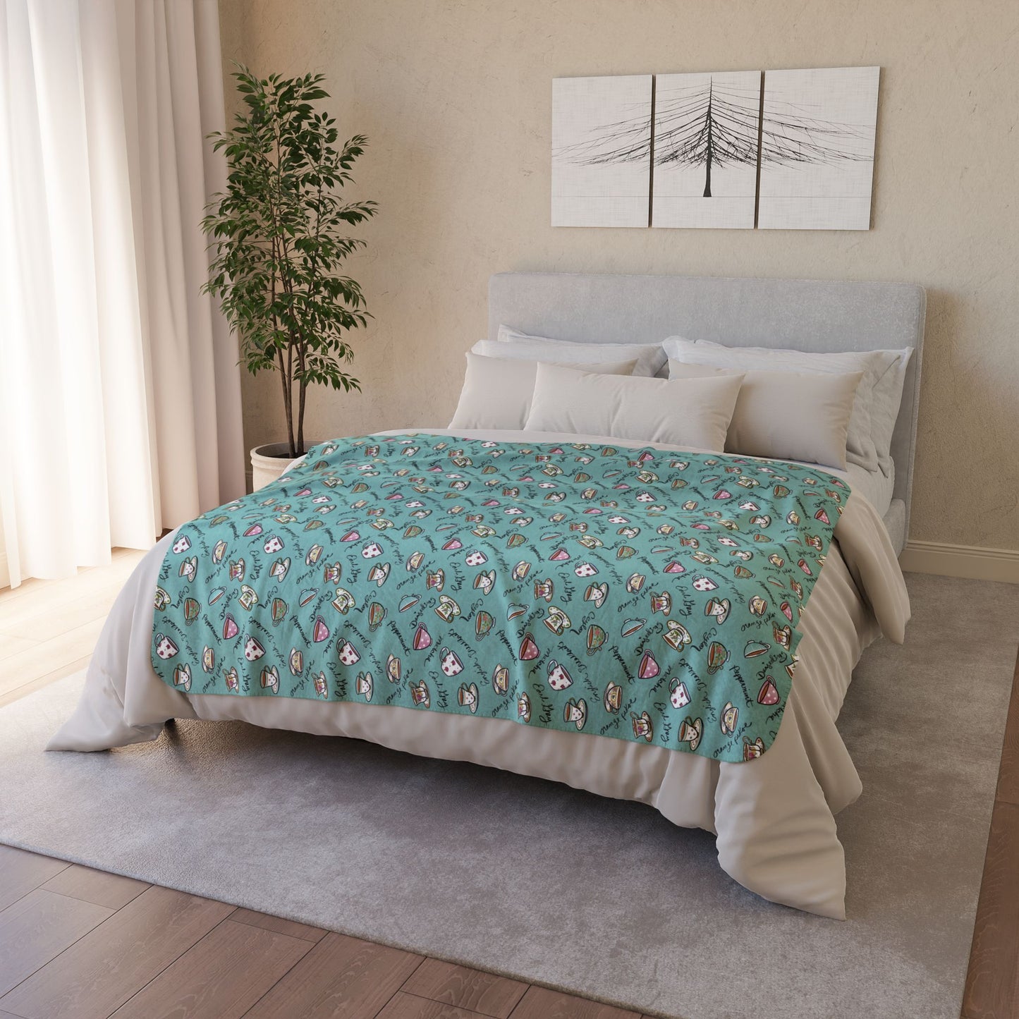 Colorful Teacups Cozy Fleece Sherpa Blanket