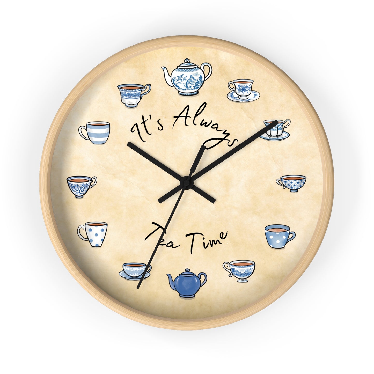 Always Tea Time Blue and White Teacups Wall Clock