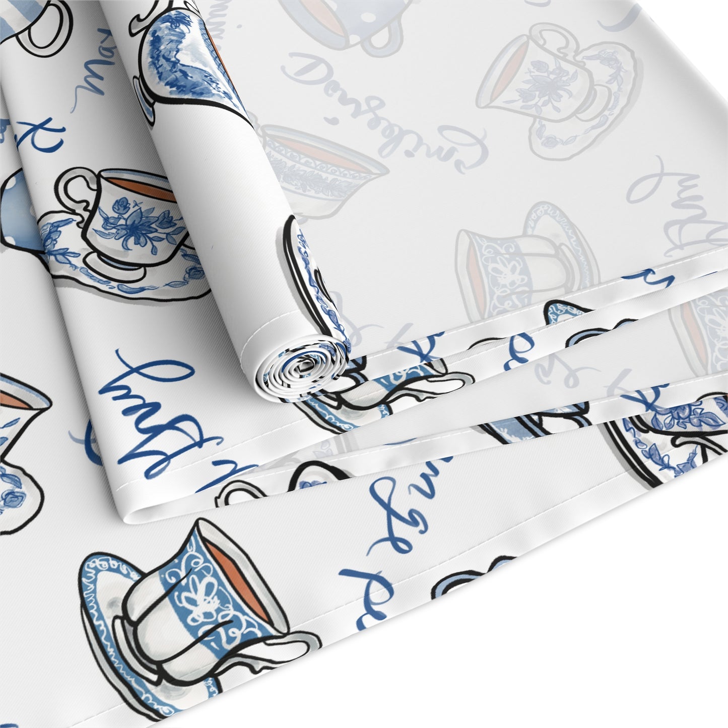Blue and White Cups Table Runner