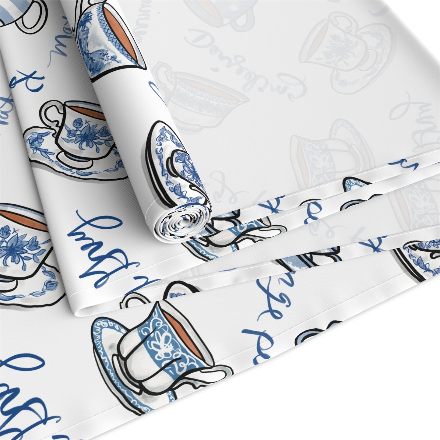 Blue and White Cups Table Runner