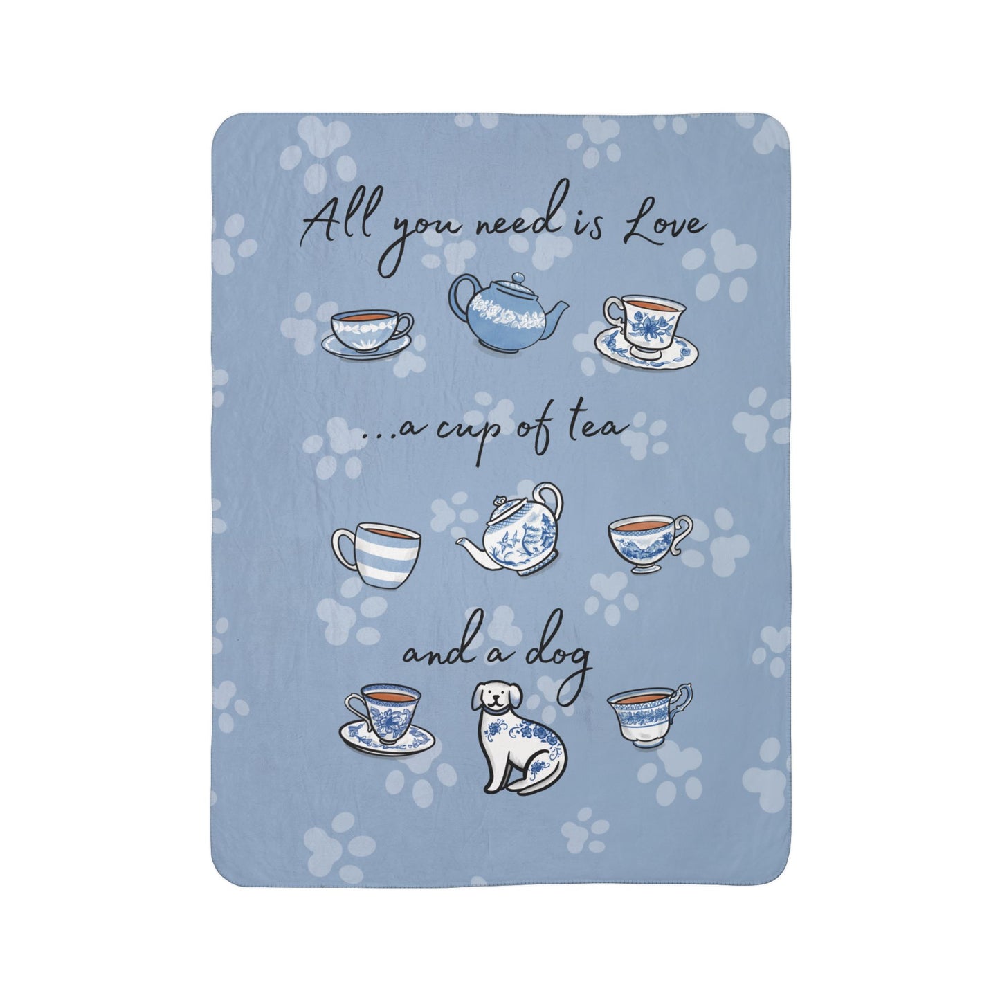 Love, Tea and Dog Cozy Fleece Sherpa Blanket