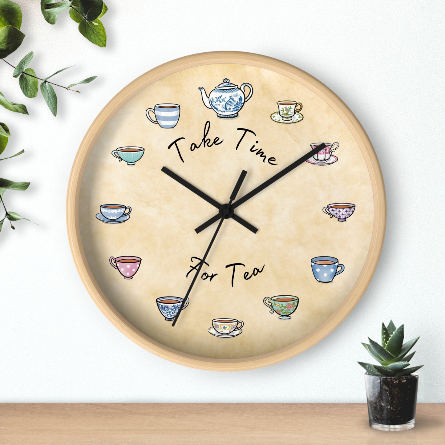 Take Time for Tea Multi Color Teacups Wall Clock