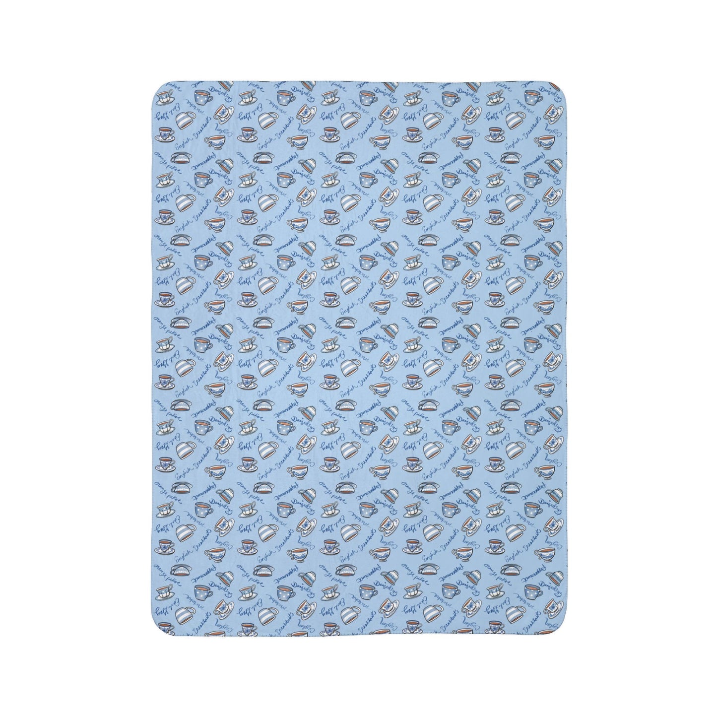 Blue and White Teacups Cozy Fleece Sherpa Blanket