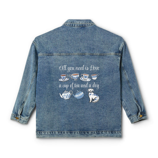 Love, Tea and Dog Blue Teacups Denim Jacket