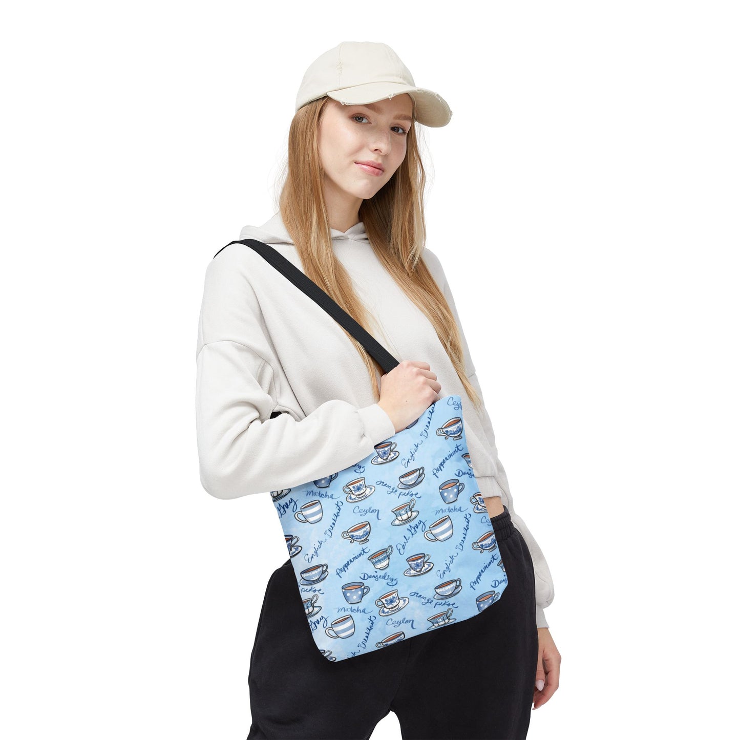 Tea Types Tote Bag, Blue and White Teacups