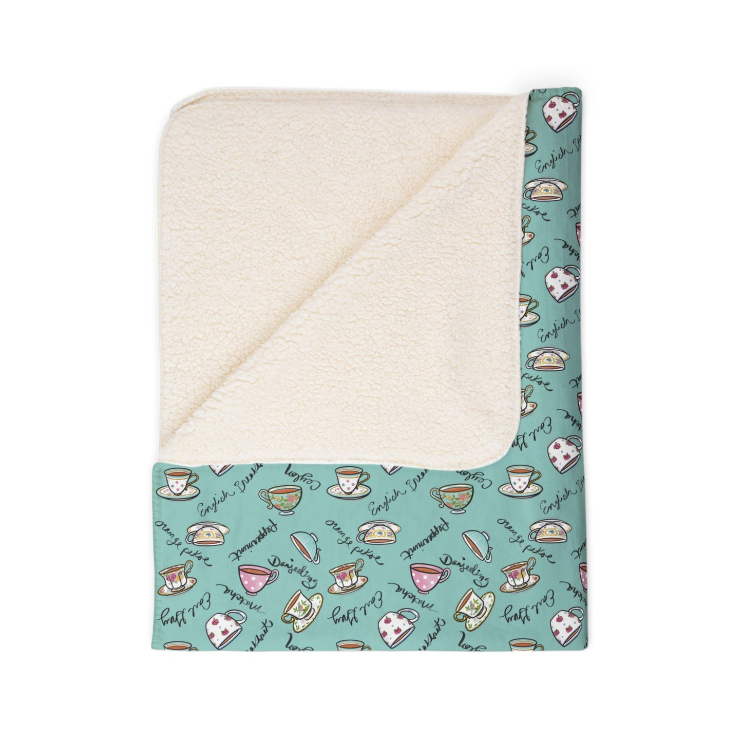 Colorful Teacups Cozy Fleece Sherpa Blanket