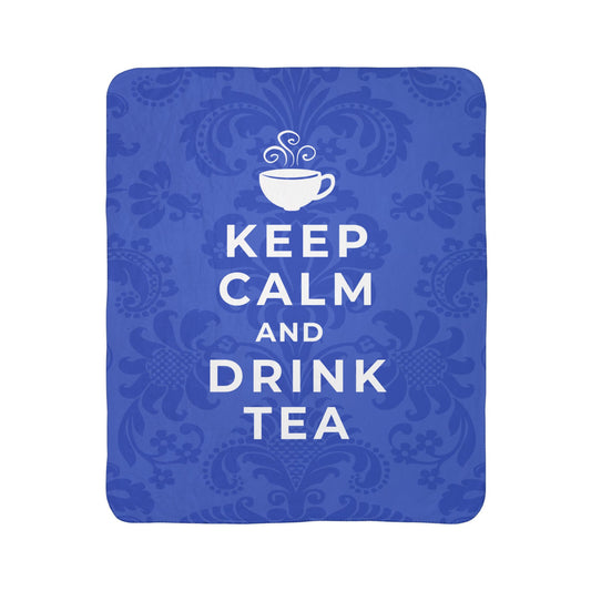 Keep Calm Blue Cozy Fleece Sherpa Blanket