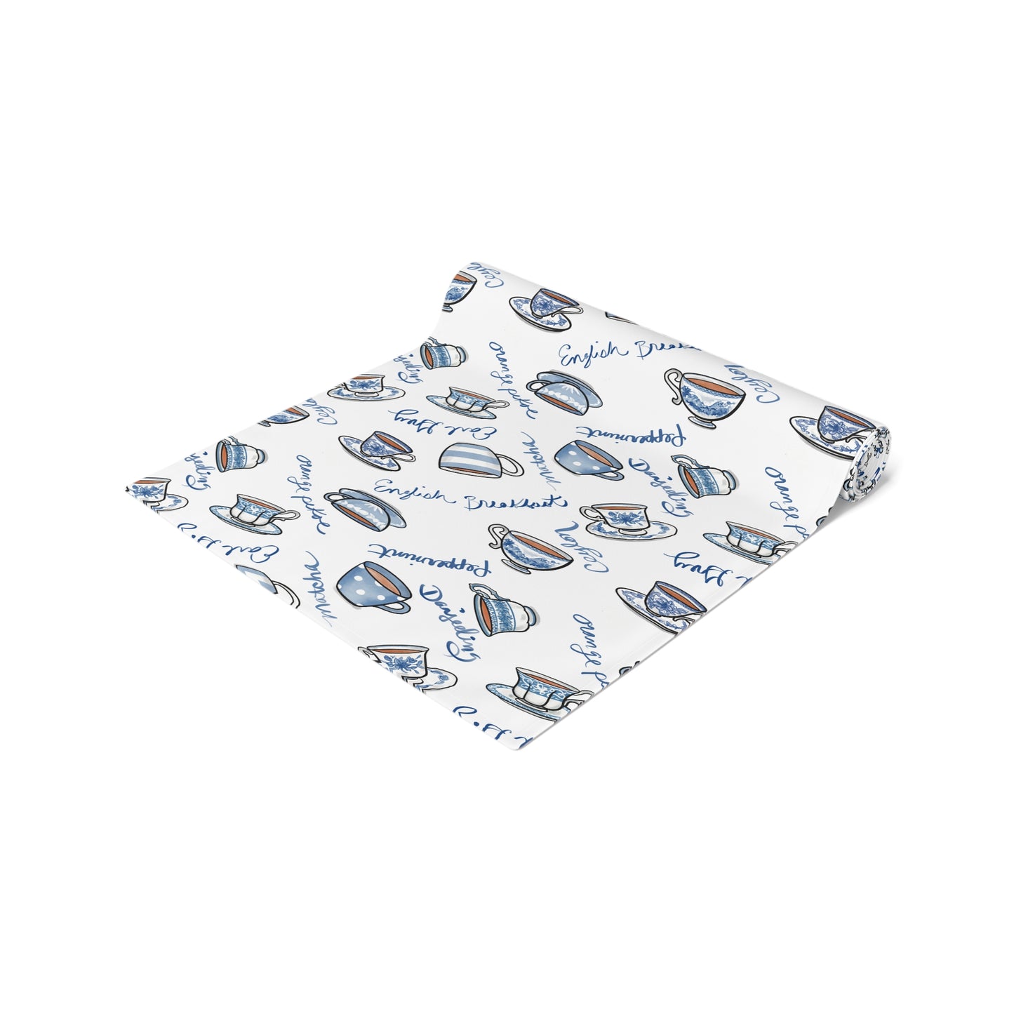 Blue and White Cups Table Runner