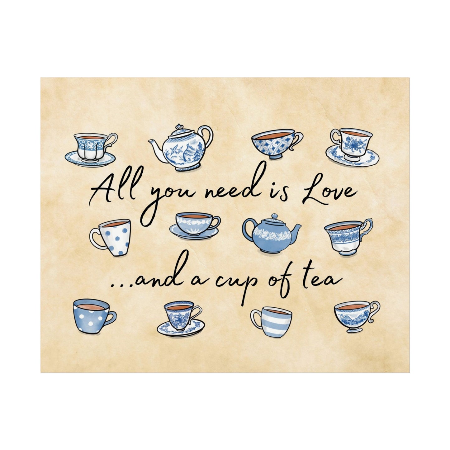 Love and Tea Blue and White Print